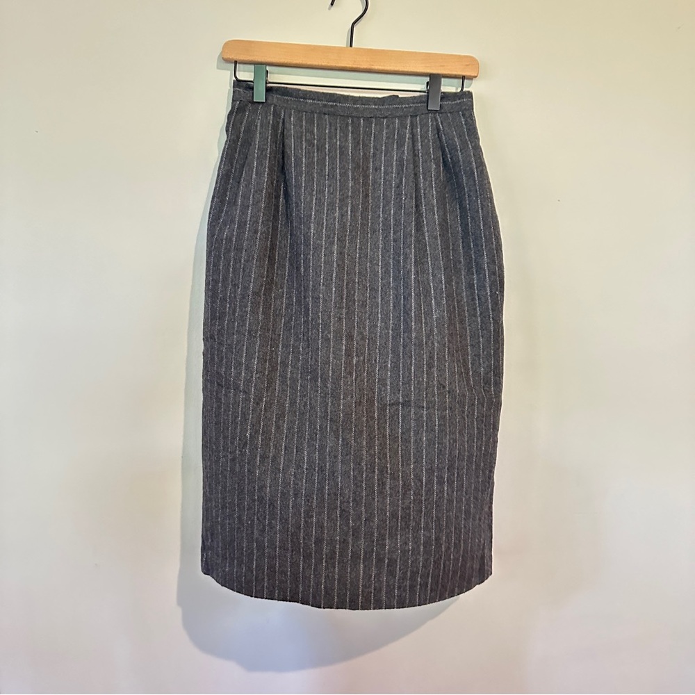 Vintage Wool Striped Pencil Skirt with Pockets